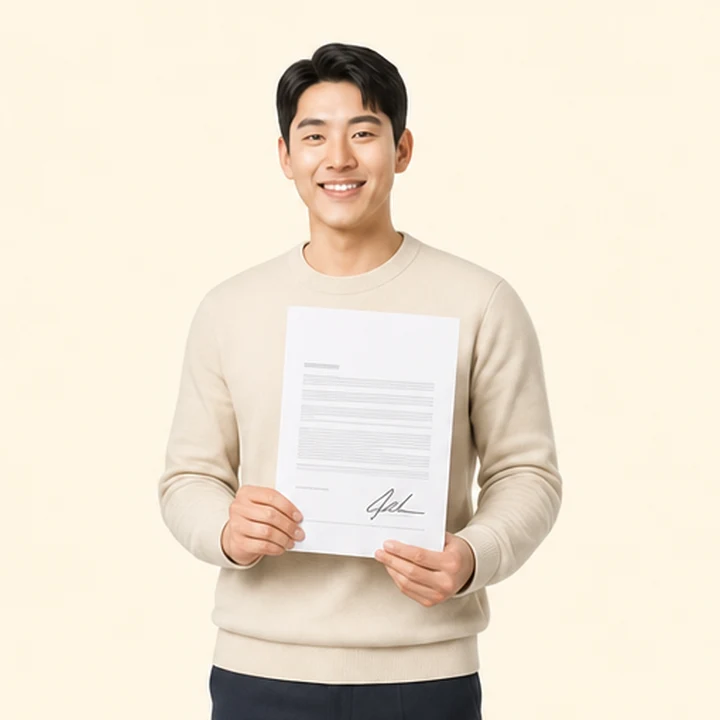 무심사 장기렌트카 조건 서면 견적서를 들고 있는 고객